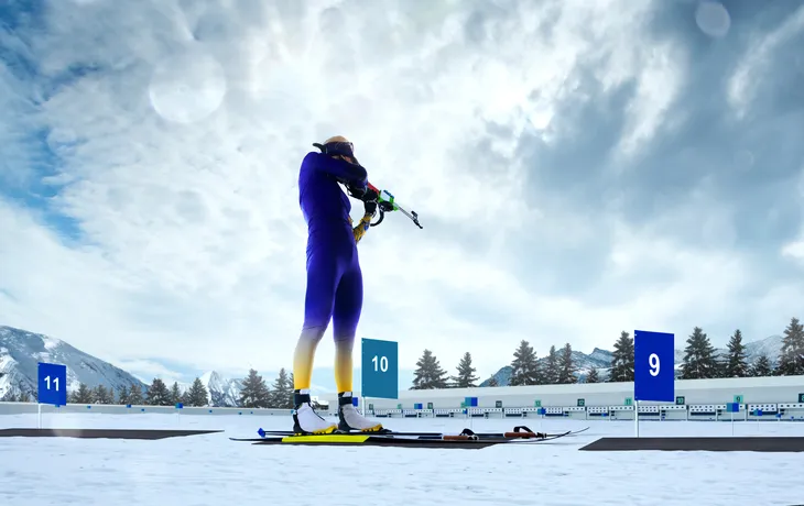 Biathlon. Skifahrer-Biathlon-Champion. Olympische Wintersportarten.