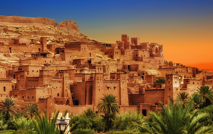 die befestigte Stadt Aït-Ben-Haddou am Fuße des Hohen Atlas im Südosten Marokkos