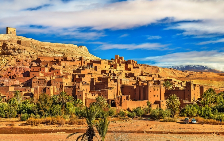 die befestigte Stadt Aït-Ben-Haddou am Fuße des Hohen Atlas im Südosten Marokkos