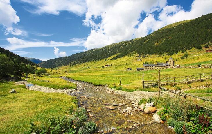 Mountain river through a green valley in Andorra