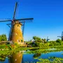 Kinderdijk windmills viewed during sunny summer day, Rotterdam, Netherlands