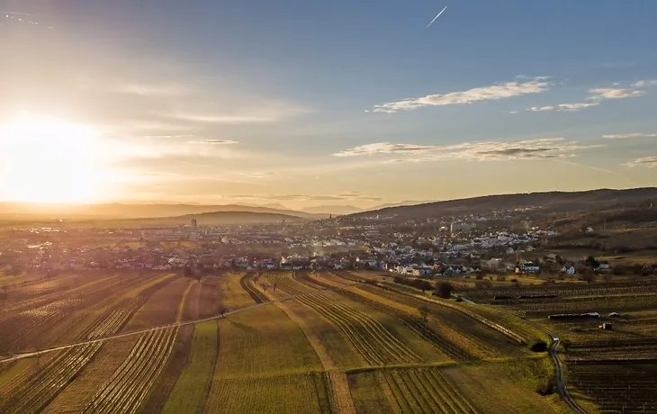 An aerial view of Eisenstadt and the Leithagebirge, Burgenland, Austria