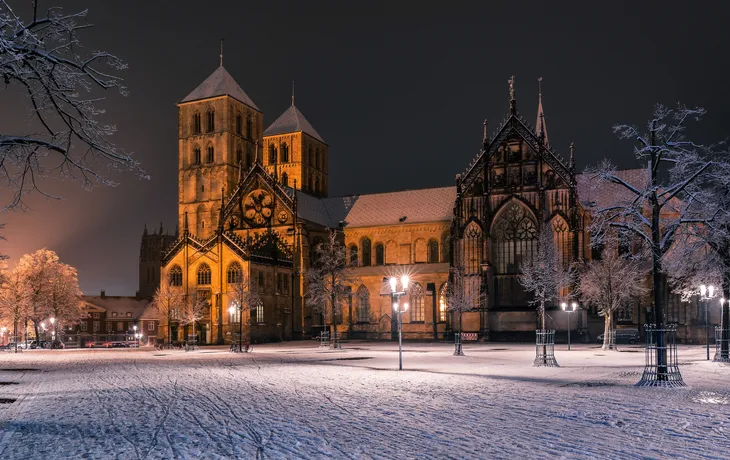 St.-Paulus-Dom vom Domplatz aus im Winter